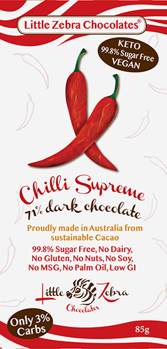 Little Zebra - Chilli Supreme 71% Dark Chocolate - 85g from Berry Bon Bon theberrybonbon.com.au